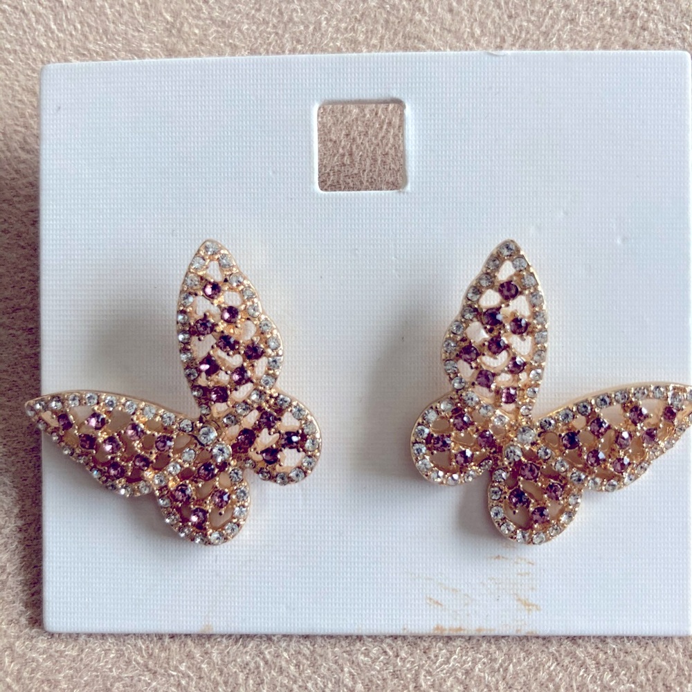3 for $10 NWOT Butterfly rhinestone earrings